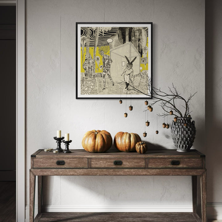 The artwork, Good Night Hotel 3, by Steve Moors, displayed in a room.