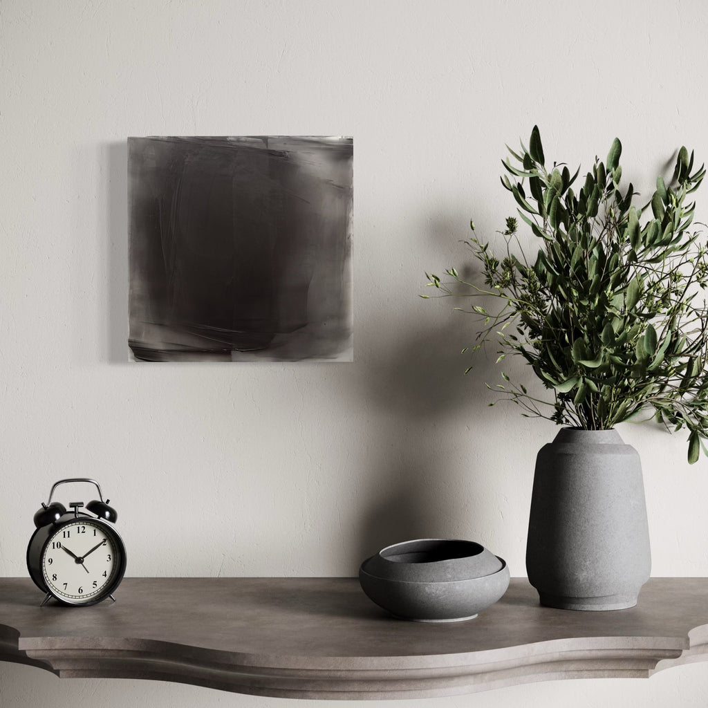 The artwork, Graphite Veil 11, by Debra Ramsay, displayed in a room.