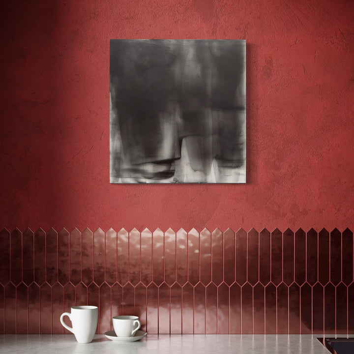 The artwork, Graphite Veil 5, by Debra Ramsay, displayed in a room.