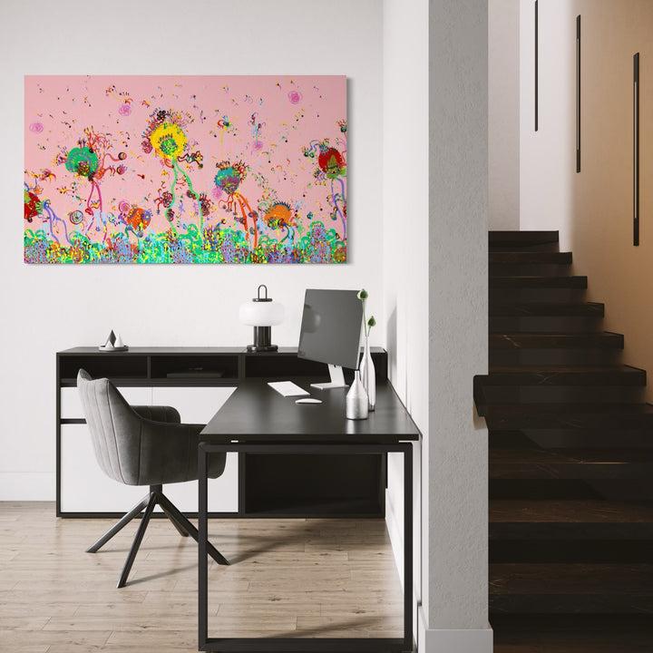 The artwork, Green Grass, by Avani Patel, displayed in a room.