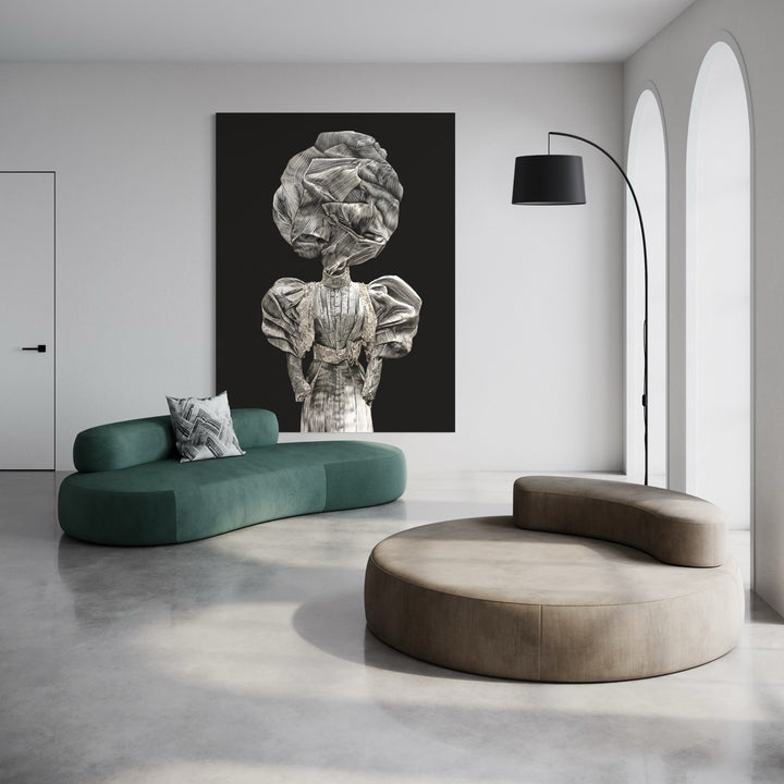 The artwork, HUNTING BUTTERFLIES II, by Lisyanet Rodriguez, displayed in a room.