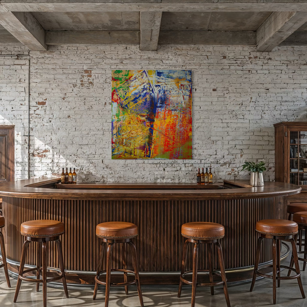 The artwork, Happy 1, by Harry Moody, displayed in a room.