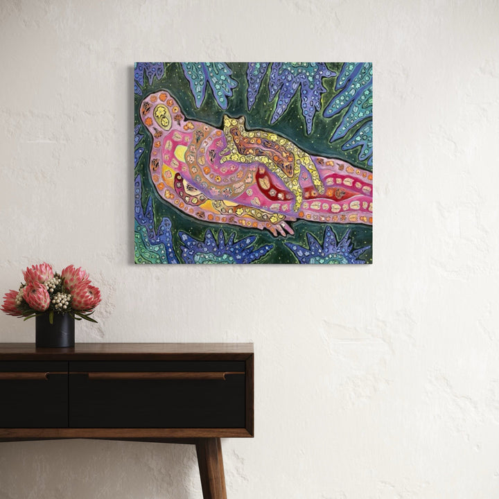 The artwork, Happy Place, by Laurie Shapiro, displayed in a room.