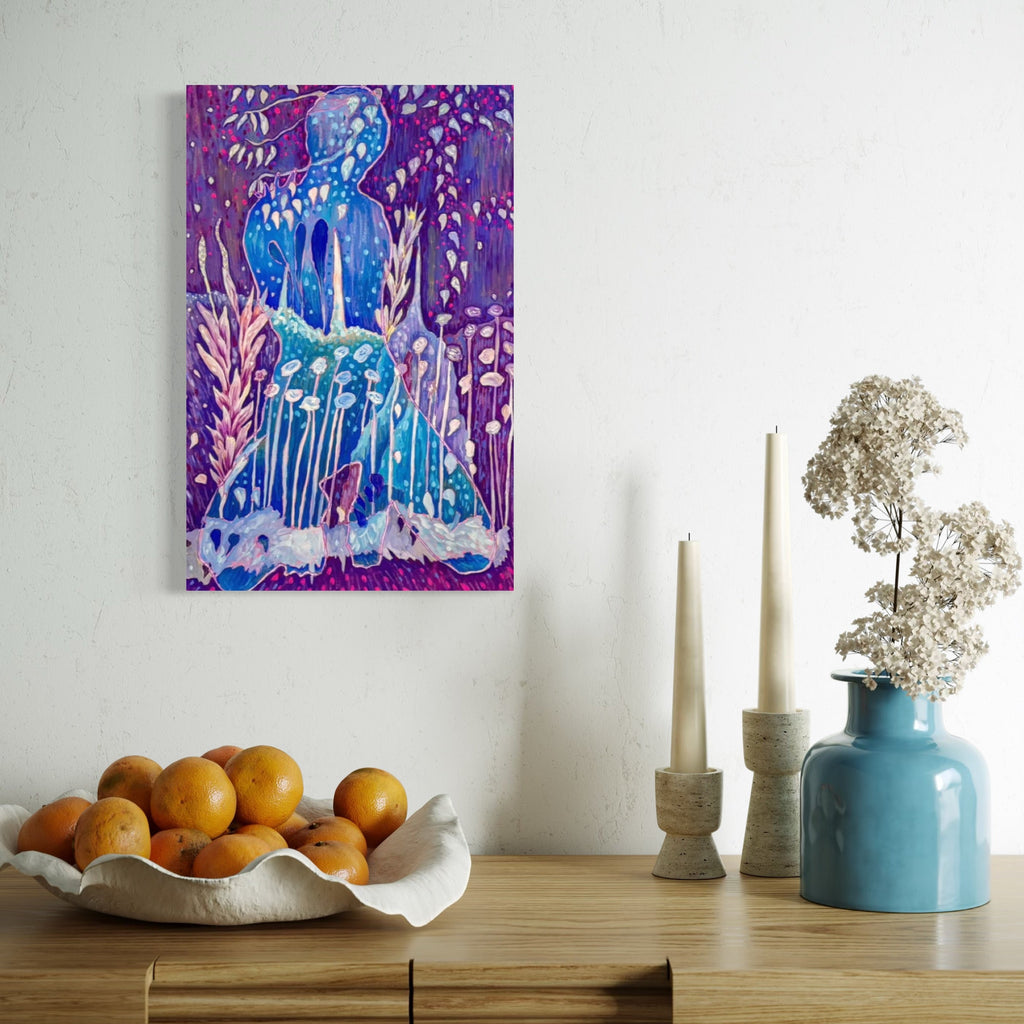 The artwork, Healing, Learning, Growing, by Laurie Shapiro, displayed in a room.