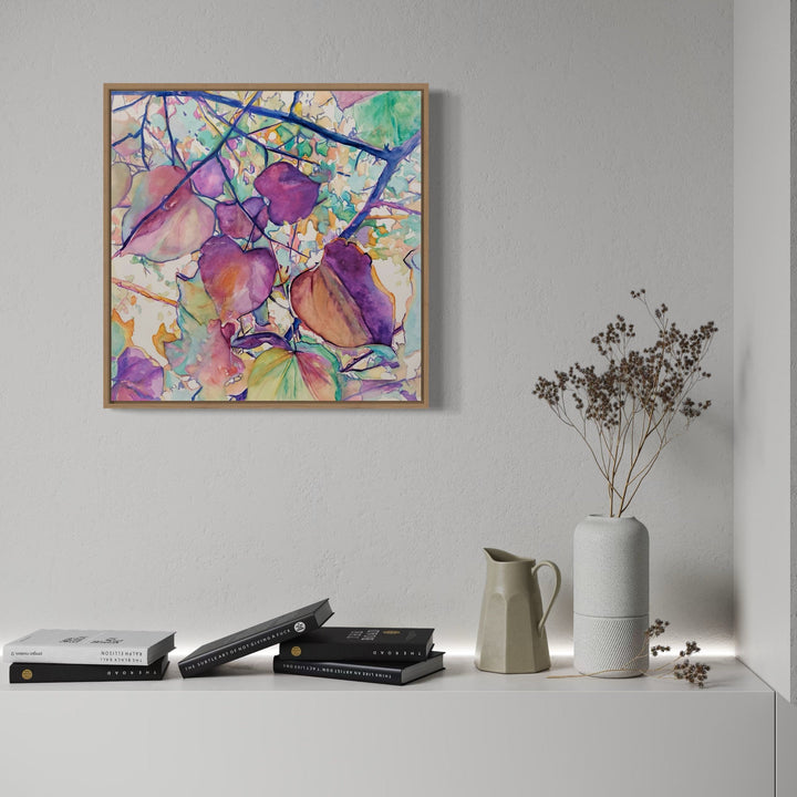 The artwork, Heart shaped leaves, by Jane E. Skafte, displayed in a room.