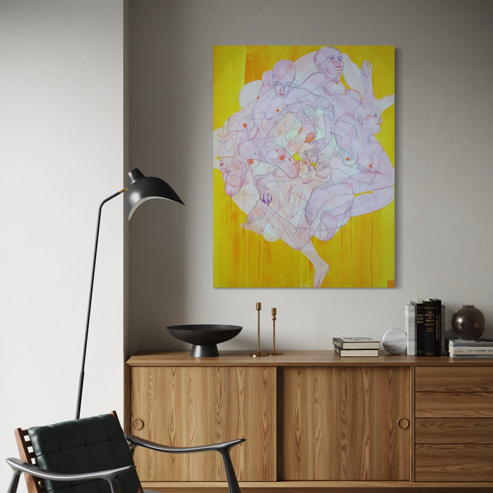 The artwork, Here Comes the Sun, by Sol Kjok, displayed in a room.
