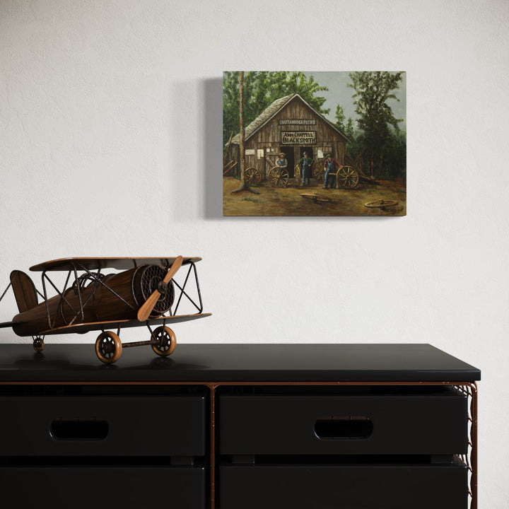The artwork, Historic Blacksmiths, by Lynnette Horn, displayed in a room.