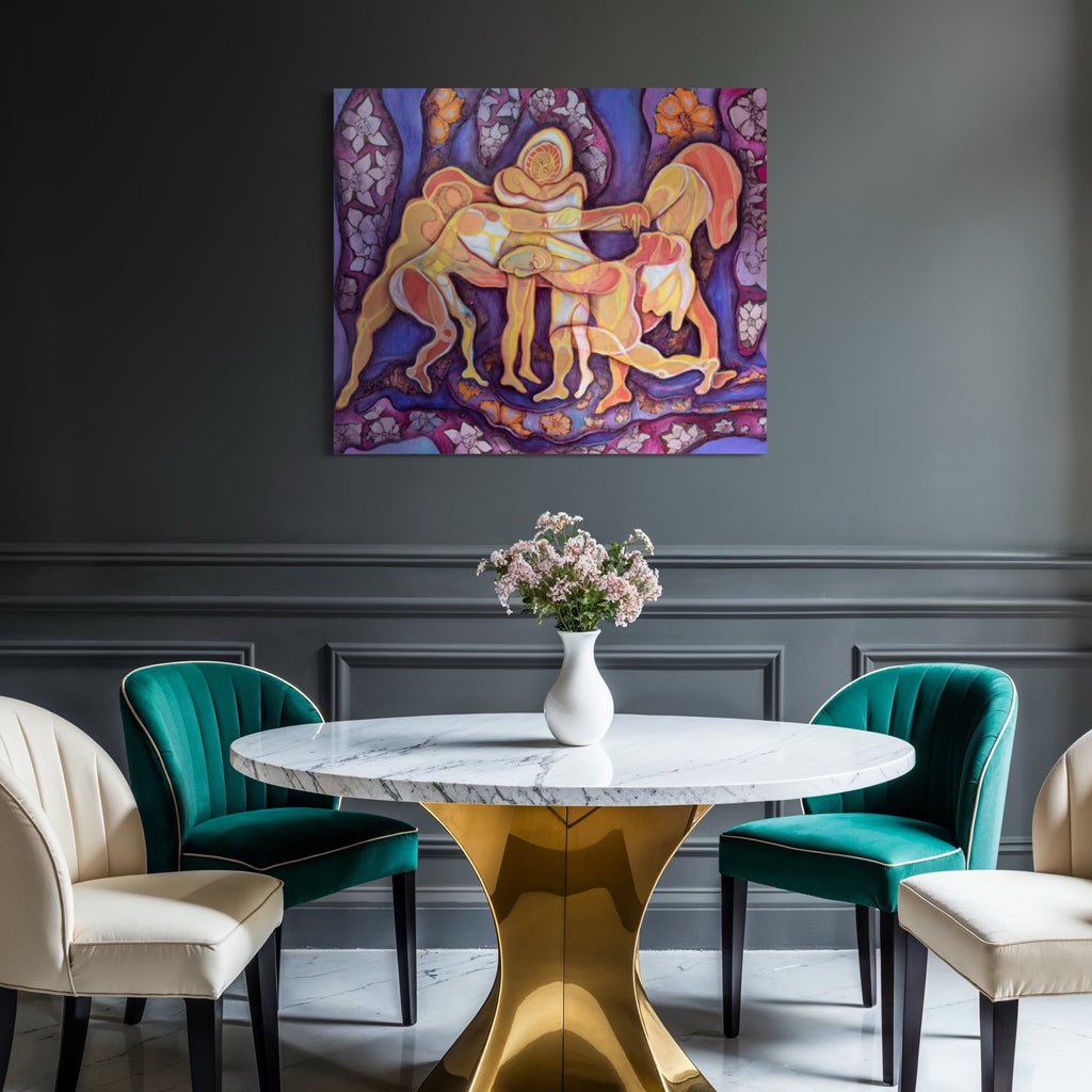 The artwork, Hold Me Close, Push Me Far, by Laurie Shapiro, displayed in a room.
