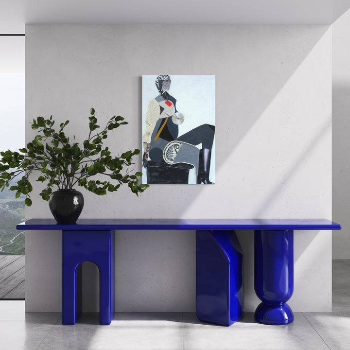 The artwork, Honey, I See You Looking at Me, by Mona Dworkin, displayed in a room.