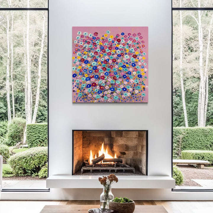 The artwork, Honeybee Hangout, by Dorothea Sandra, displayed in a room.