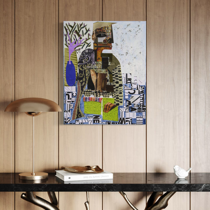The artwork, Houndstooth Blues, by Mona Dworkin, displayed in a room.