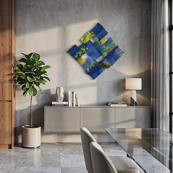 The artwork, Hudson # 3, by Shelley Heffler, displayed in a room.