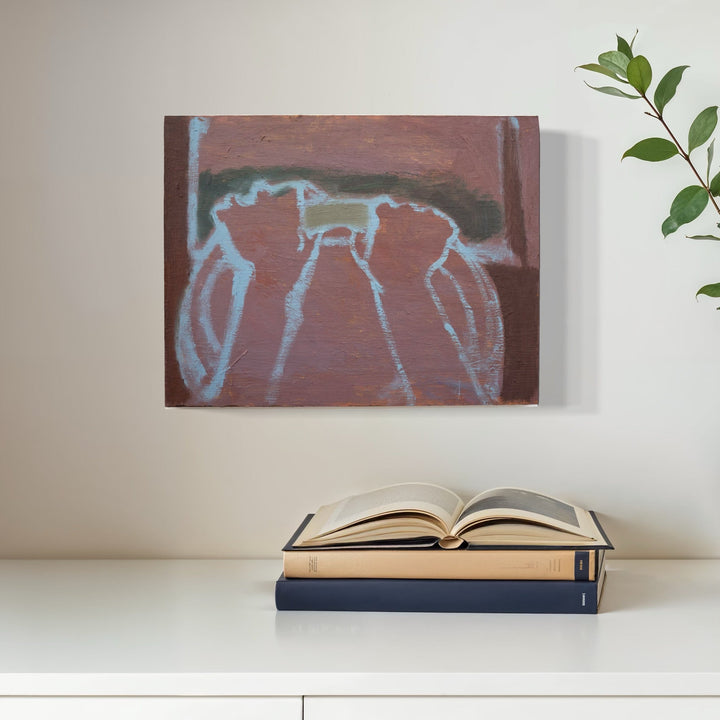 The artwork, I am lucky I found myself again [the road the sky the steering wheel the rain water washed me clean], by Chelsie Sunde, displayed in a room.