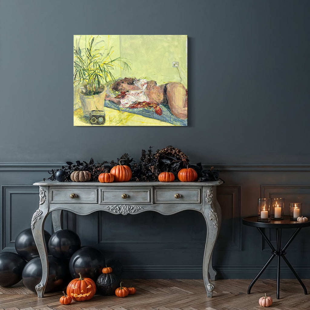 The artwork, Ilona and Plant, Resting, by Catherine Webb, displayed in a room.