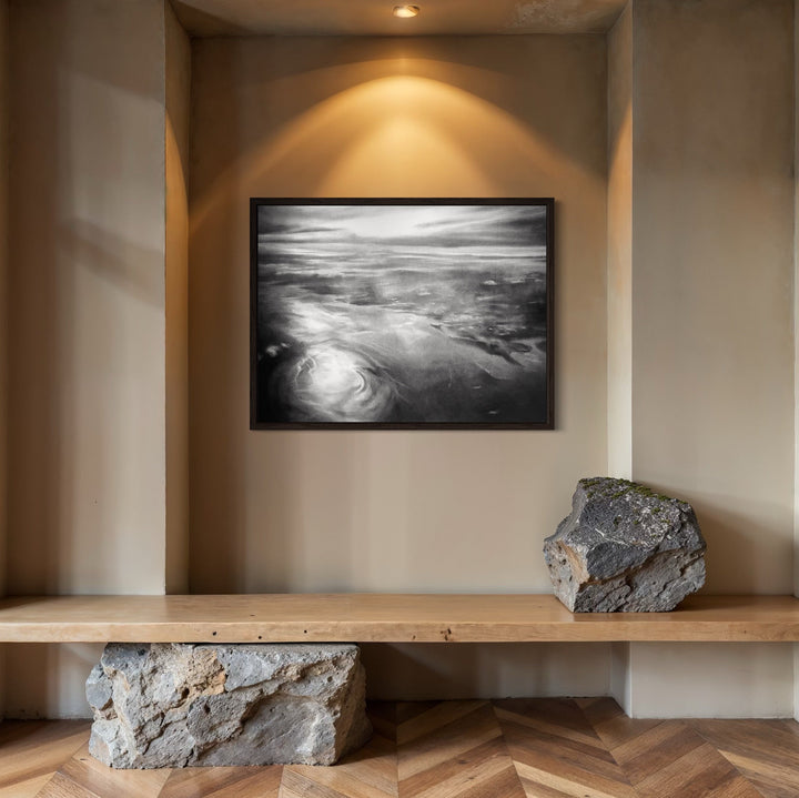 The artwork, In The Atmosphere, by Regina Miele, displayed in a room.
