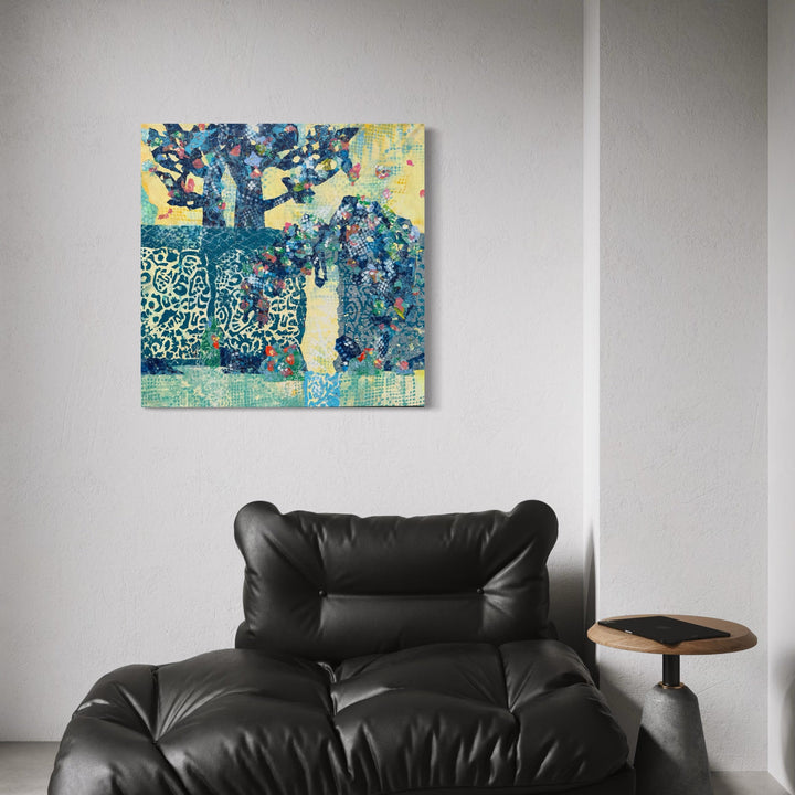 The artwork, In The Palace, by Rebecca Darlington, displayed in a room.