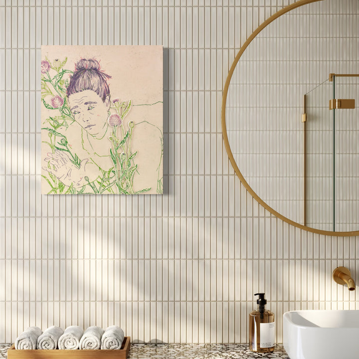 The artwork, In the Weeds, by Johanna Ryan, displayed in a room.