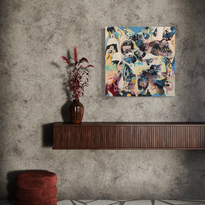 The artwork, Indus Valley Rain, by David Louis Cintron, displayed in a room.
