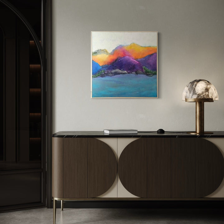 The artwork, Invitation to Illumination, by Janyce Erlich-Moss, displayed in a room.