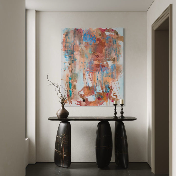 The artwork, Is Brown Prettier than Pink, by Lisa Petker Mintz, displayed in a room.