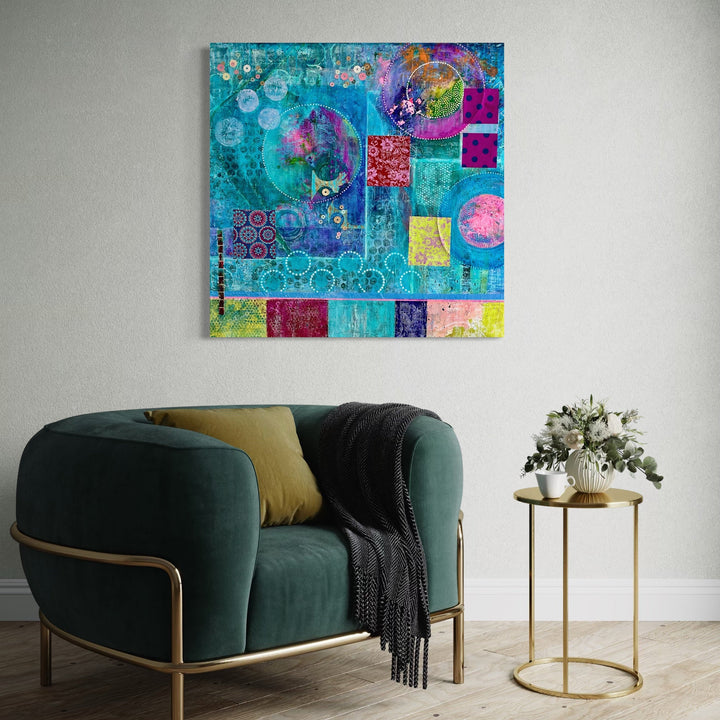 The artwork, It's Complicated, by Benna Holden, displayed in a room.