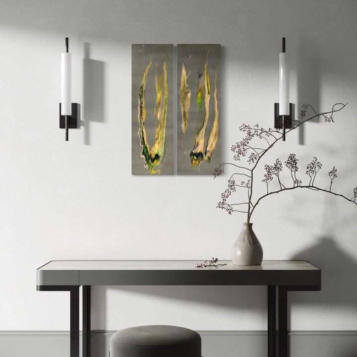 The artwork, Jungle 1 & 2, by Swann Freslon, displayed in a room.
