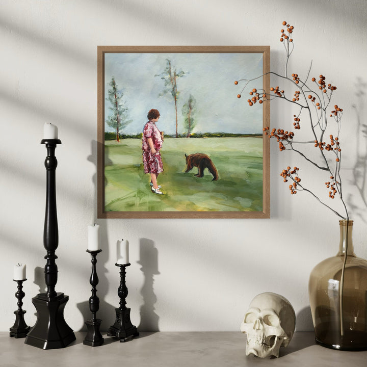 The artwork, Just Lost My Picnic Spirit, by Jo Carol Mitchell-Rogers, displayed in a room.