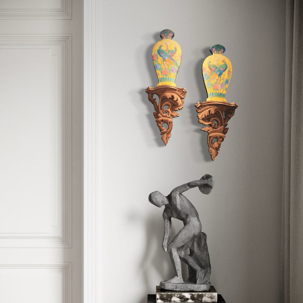 The artwork, Kutani Birds, by Carl Chaiet, displayed in a room.