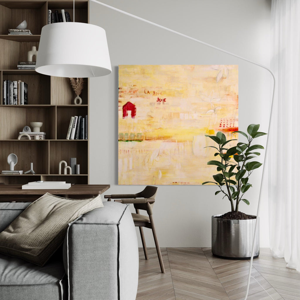 The artwork, LA JOIE (JOY), by Amadea Bailey, displayed in a room.