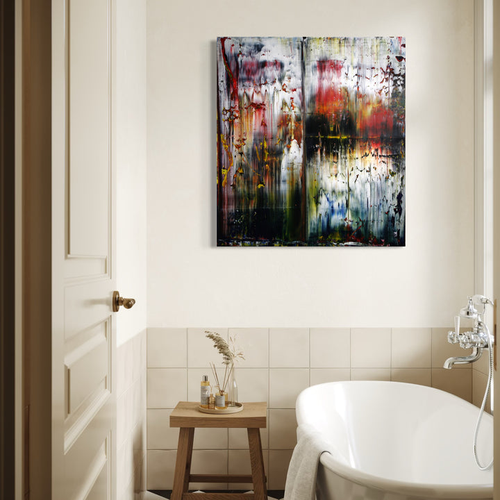 The artwork, LA thoughts with black 1, by Harry Moody, displayed in a room.