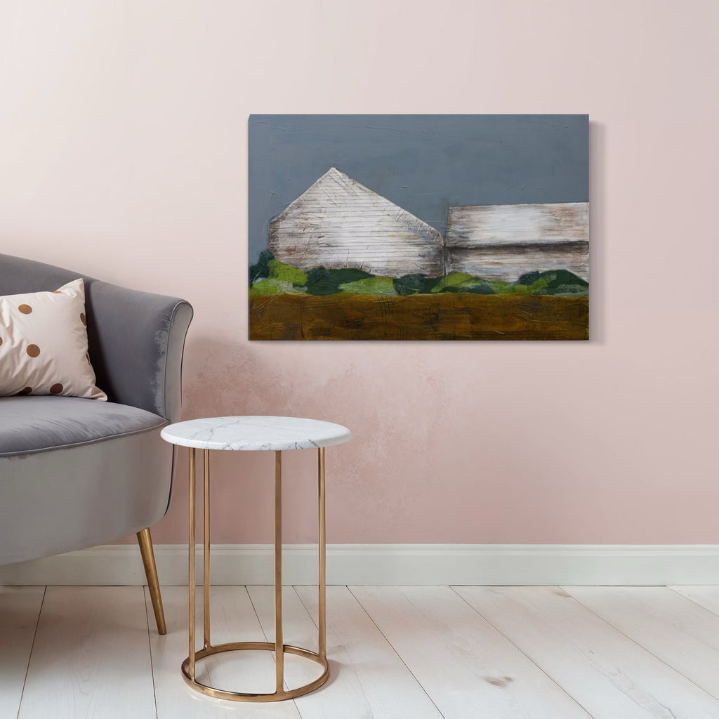 The artwork, LOCATION! LOCATION! LOCATION!, by Dobee Snowber, displayed in a room.