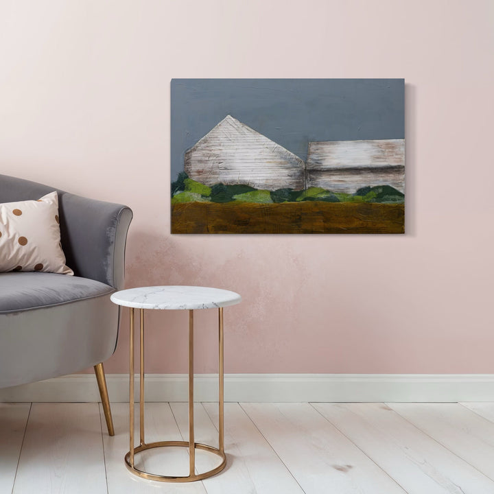 The artwork, LOCATION! LOCATION! LOCATION!, by Dobee Snowber, displayed in a room.