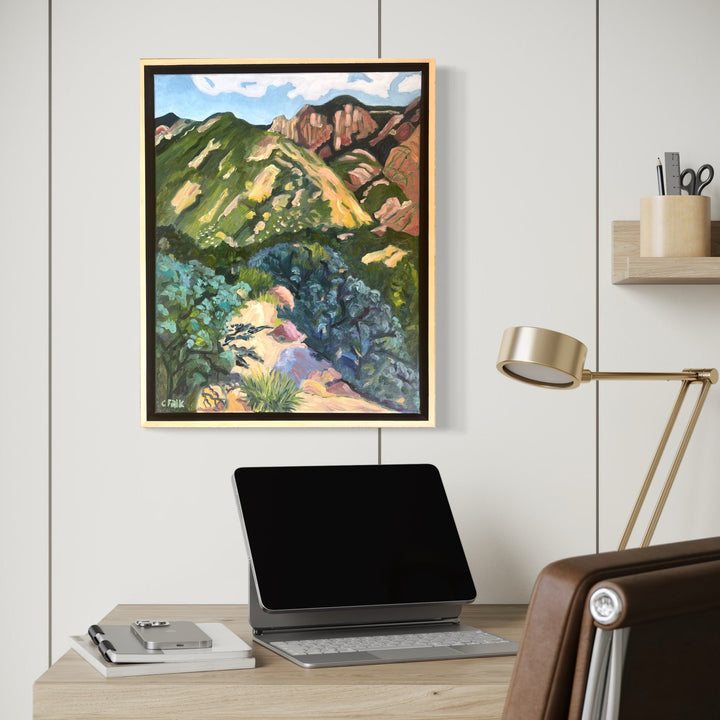 The artwork, La Cueva 1, by Connie Falk, displayed in a room.