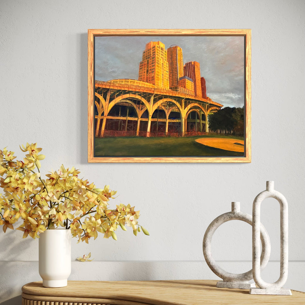 The artwork, Last Light, Riverside Park South, by Jessica Ziegler, displayed in a room.