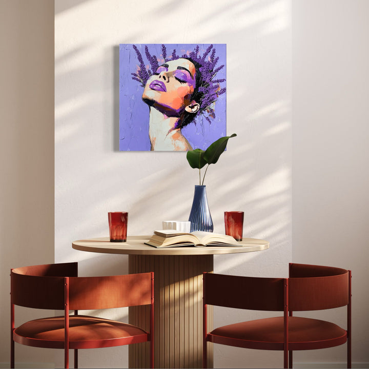 The artwork, Lavender Pure Joy, by Claudia Sauter, displayed in a room.