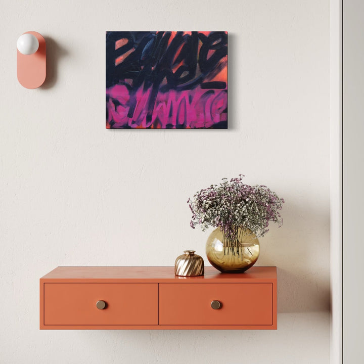 The artwork, Lily & Friends: Beware the Surface, by Lia Rodi, displayed in a room.