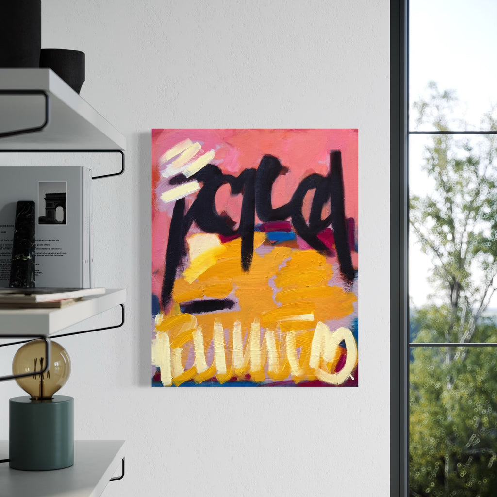 The artwork, Lily & Friends: Forced Pollination, by Lia Rodi, displayed in a room.