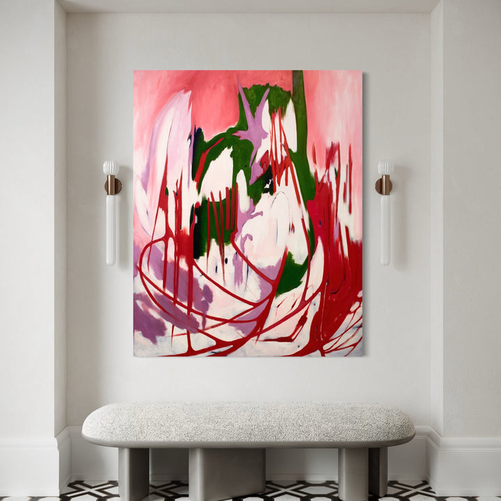 The artwork, Lily & Friends: Her Spirit Blooms Eternally, by Lia Rodi, displayed in a room.