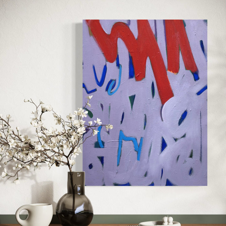 The artwork, Lily & Friends: Tricky Trickster, by Lia Rodi, displayed in a room.