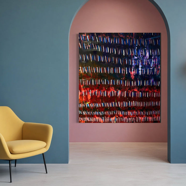 The artwork, Line Path 2, by Albion Vu, displayed in a room.