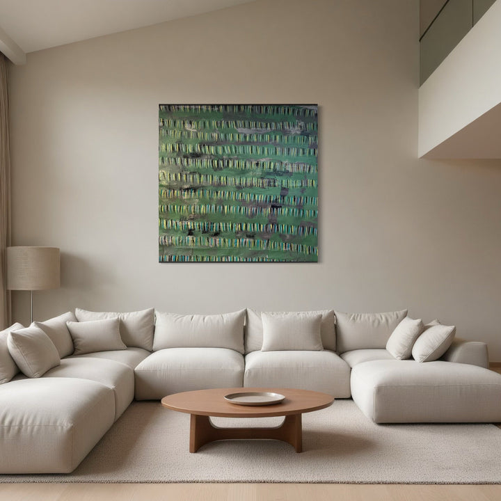 The artwork, Line Path 9, by Albion Vu, displayed in a room.