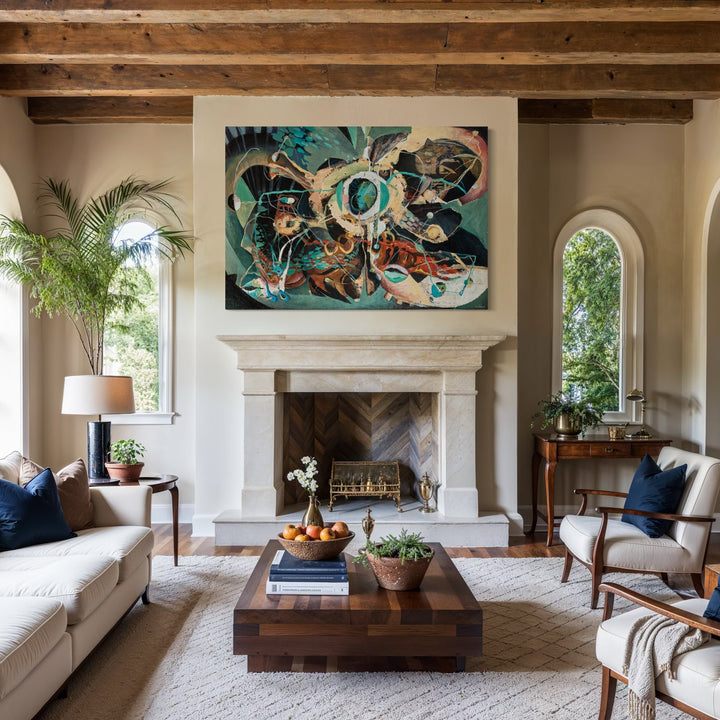 The artwork, Logos, by David Louis Cintron, displayed in a room.
