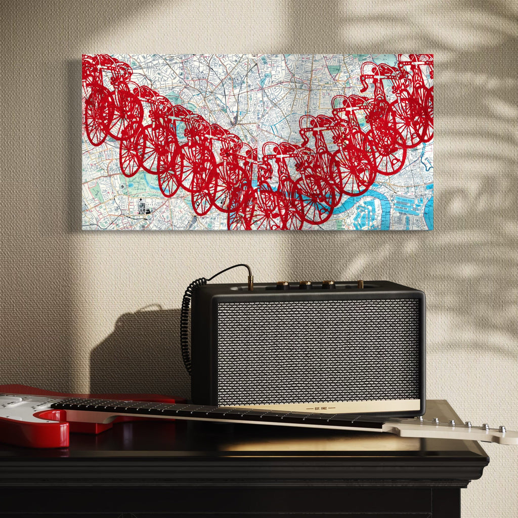 The artwork, London Red, by Roxa Smith, displayed in a room.