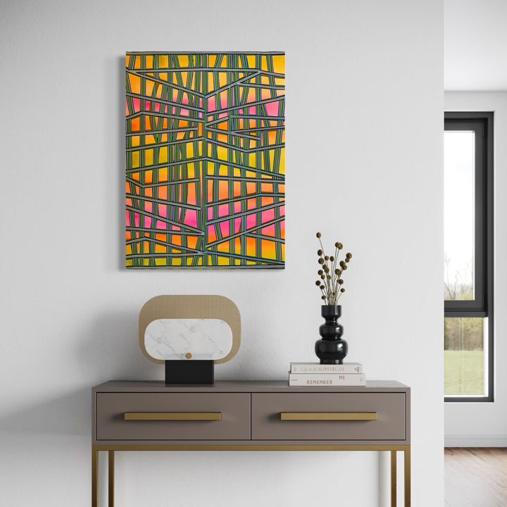 The artwork, Long Ago, by Elyce Abrams, displayed in a room.
