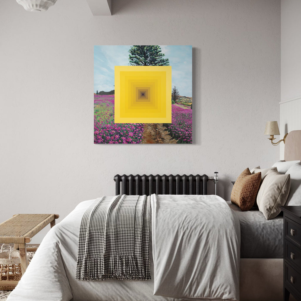 The artwork, Lost In The Field, by Adam Anglin, displayed in a room.