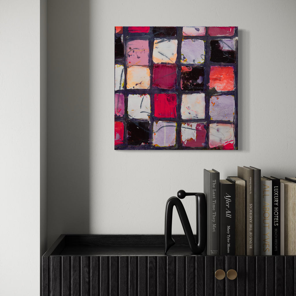 The artwork, Love is Pure Joy, by Deborah Chaney, displayed in a room.