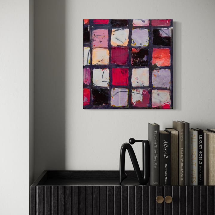 The artwork, Love is Pure Joy, by Deborah Chaney, displayed in a room.