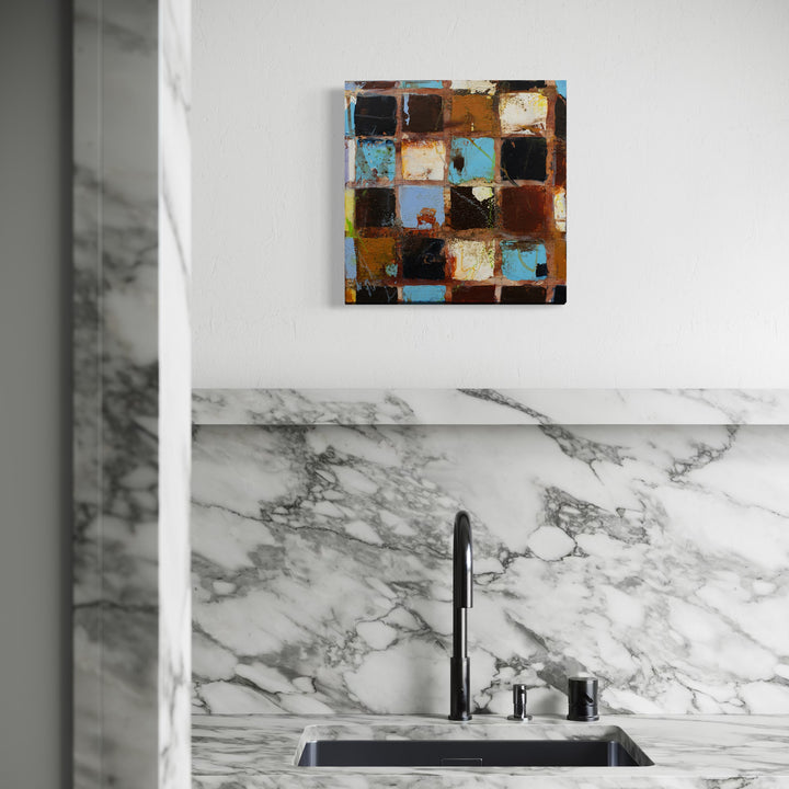 The artwork, Loving Our Earth III, by Deborah Chaney, displayed in a room.