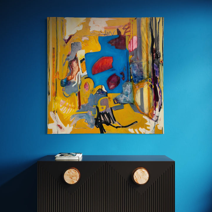 The artwork, Luminous and Hushed, by Gail Winbury, displayed in a room.