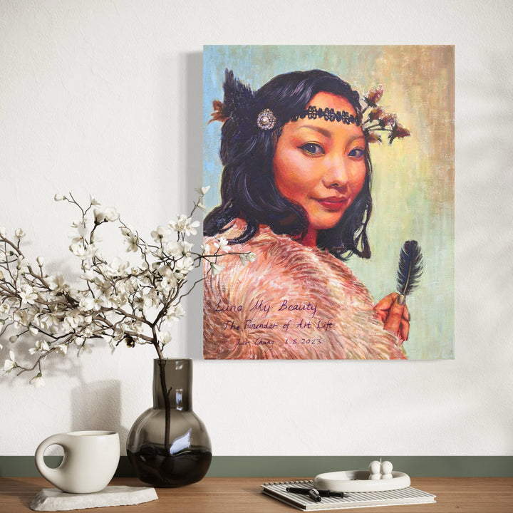 The artwork, Luna My Beauty, by Ler Chang, displayed in a room.